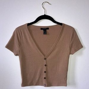 Tan V Neck Crop Top